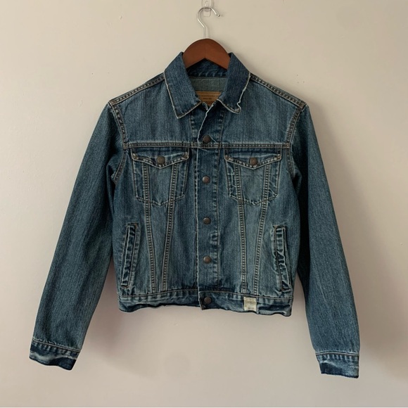 Abercrombie & Fitch Denim Button Up Trucker Jacket Size Large Vintage Blue Denim - Picture 1 of 13